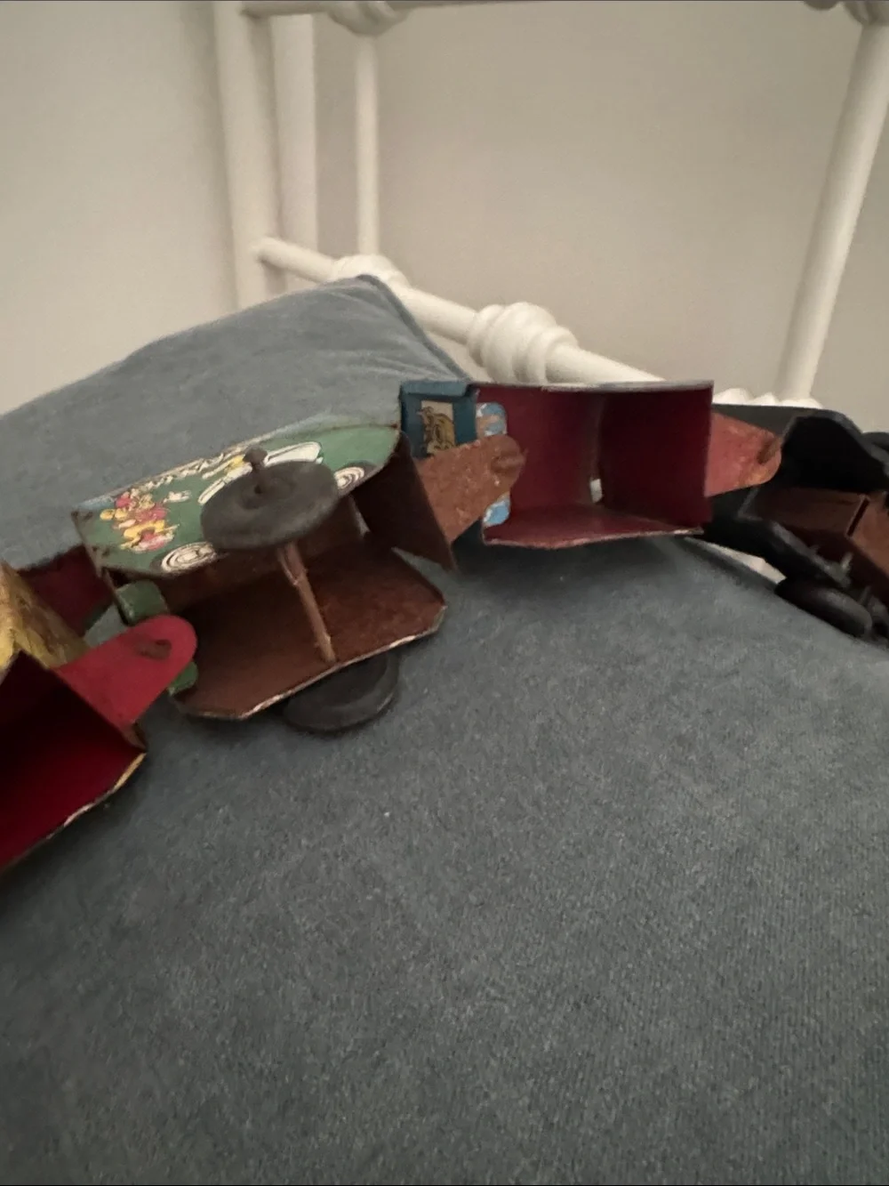 Disney Casey Jr. Toy Train with Yellow, Blue, Red and Black Cars1950s